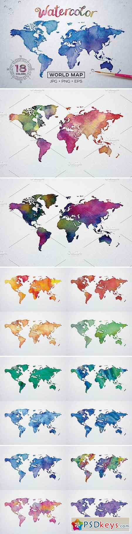 Watercolor World Maps JPG+EPS+PNG 838899