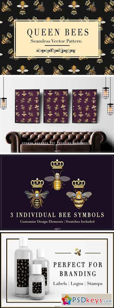 Queen Bees Vector Pattern 2028405