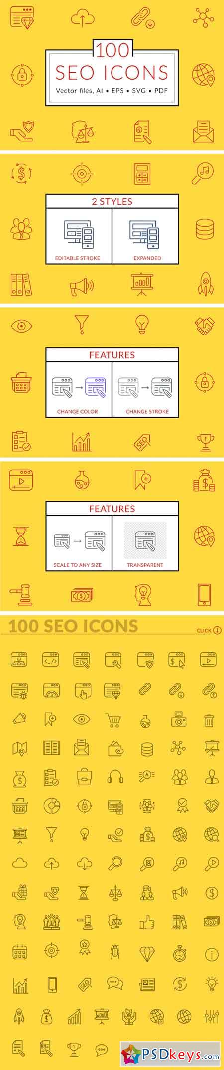 100 SEO Line Icons 2113306