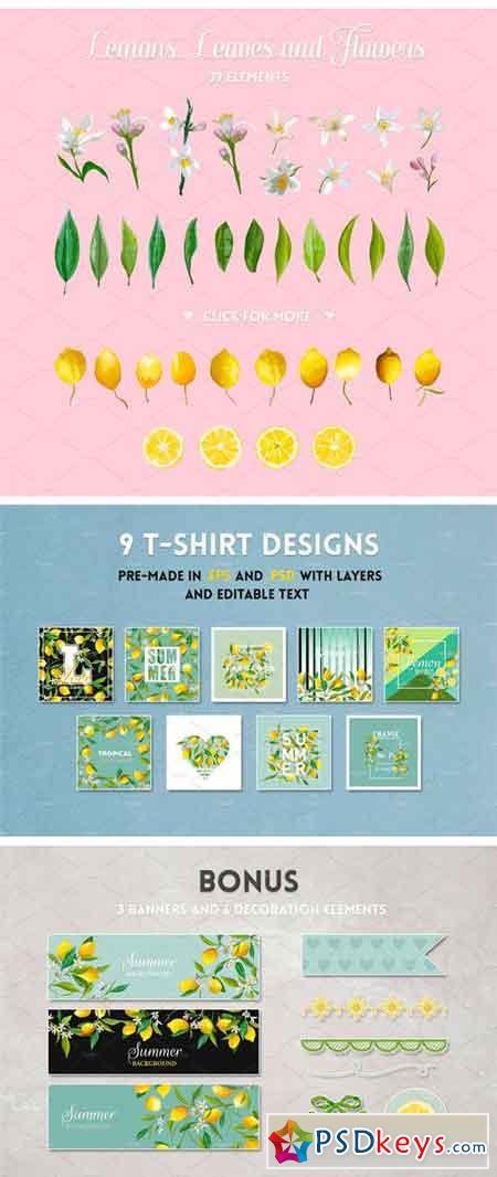 Watercolor Floral Design Set Lemons 2079943