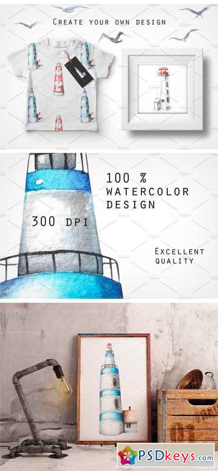 Lighthouses Watercolor CLip Art 2165152