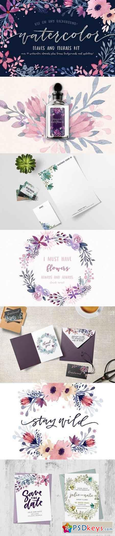 Watercolor Leaves and Florals Kit 1485476