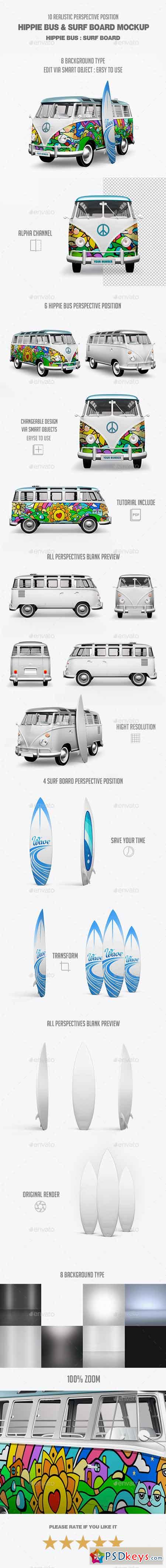 Hippie Bus & Surf Board Mock-Up 21295793