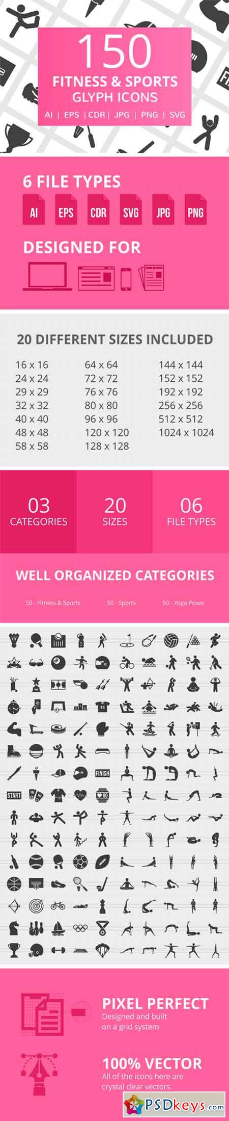 150 Fitness & Sports Glyph Icons 2182672