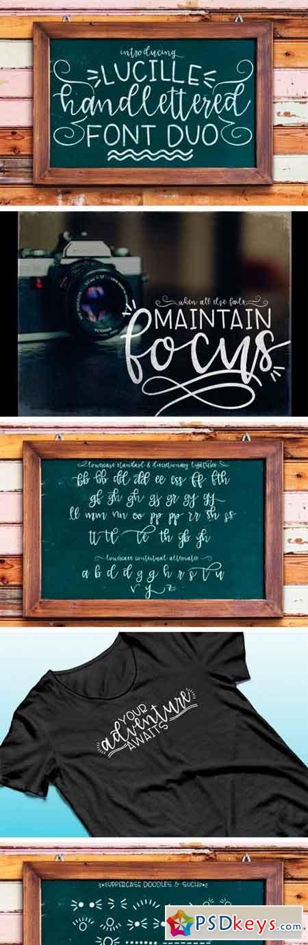 Lucille Hand Lettered Font Duo 87352