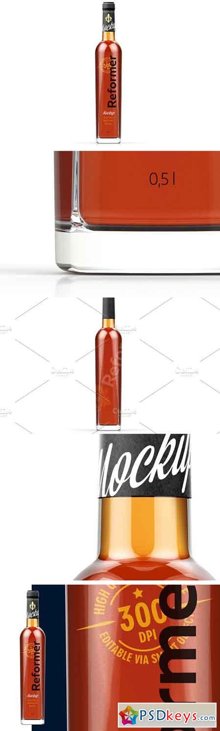 Glass Bottle With Brandy Mockup 2115966