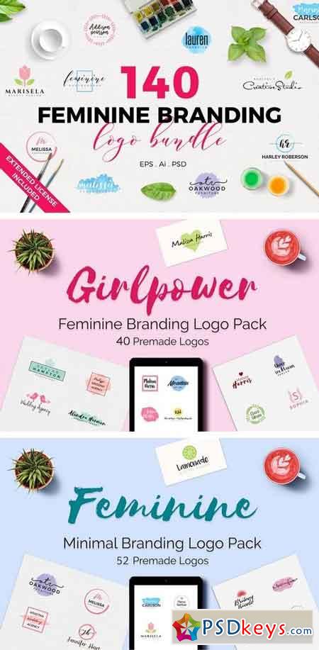 140 Feminine Branding Logo Bundle 1466875