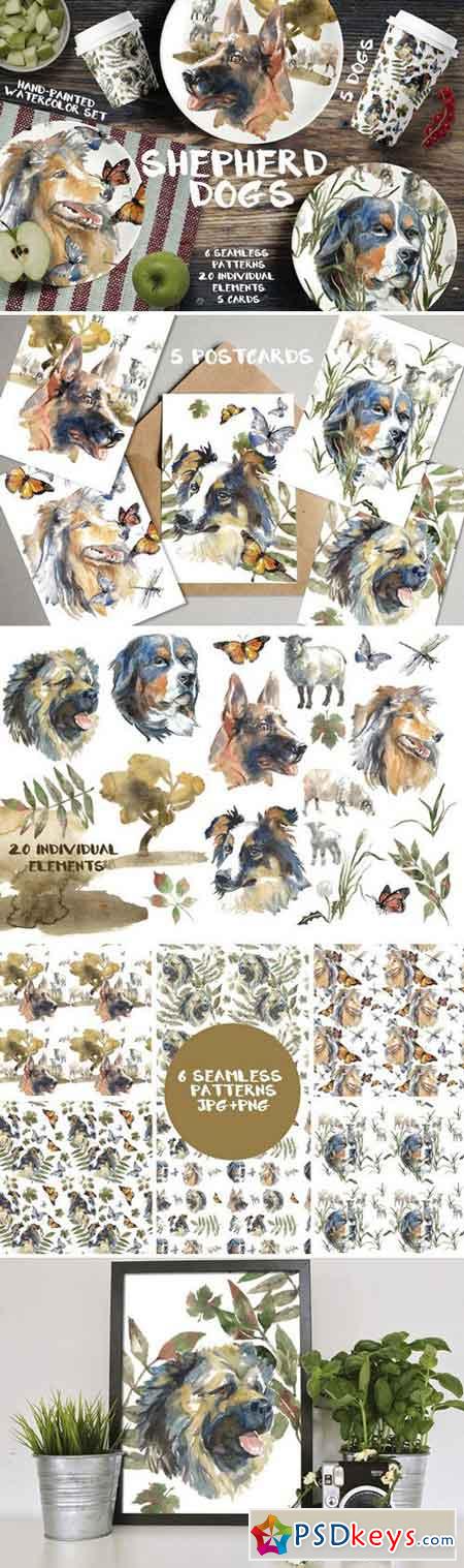 Shepherd dogs watercolor set 2203945