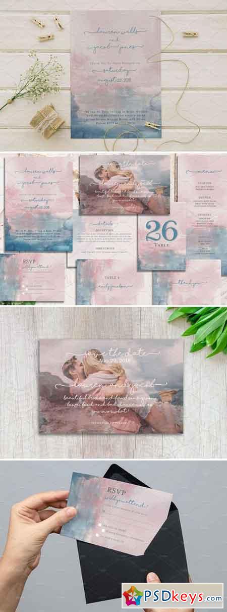 Boho Watercolor Wedding Invite Set 2225381