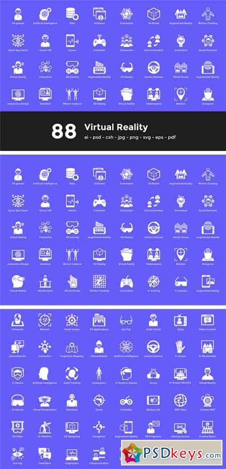 88 Virtual Reality Vector Icons 2194493