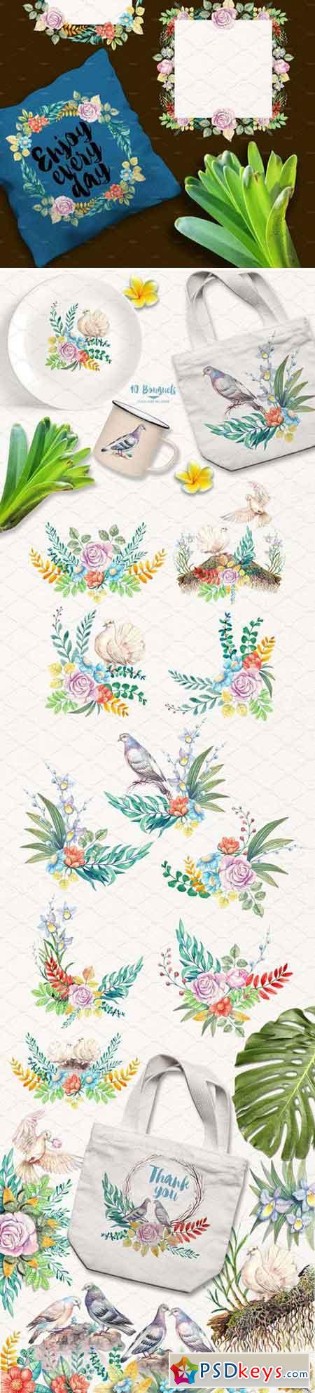 Watercolor Pigeons of Peace 2256487