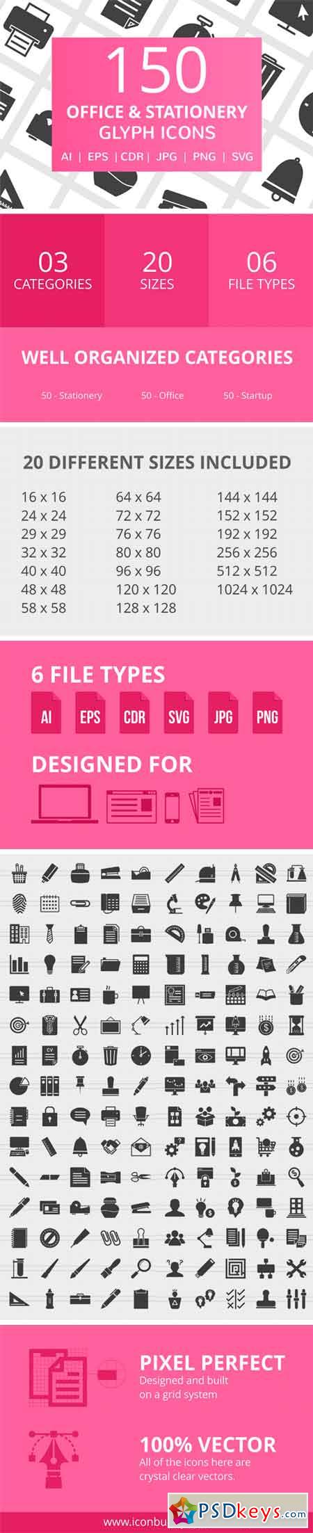 150 Office & Stationery Glyph Icons 2182665