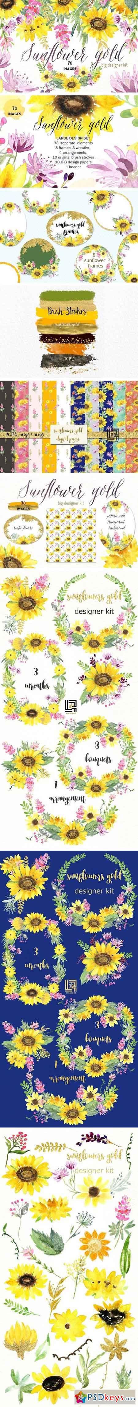 Sunflowers gold Watercolor clipart 1522351
