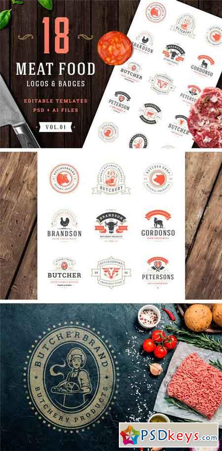18 Meat Food Logos and Badges 2316377