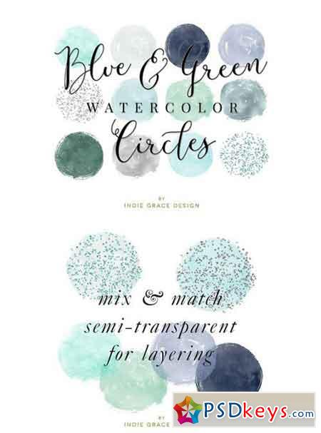 Blue & Green Watercolor Circles 739545