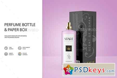 Perfume Bottle & Paper Box Mockup 21480987