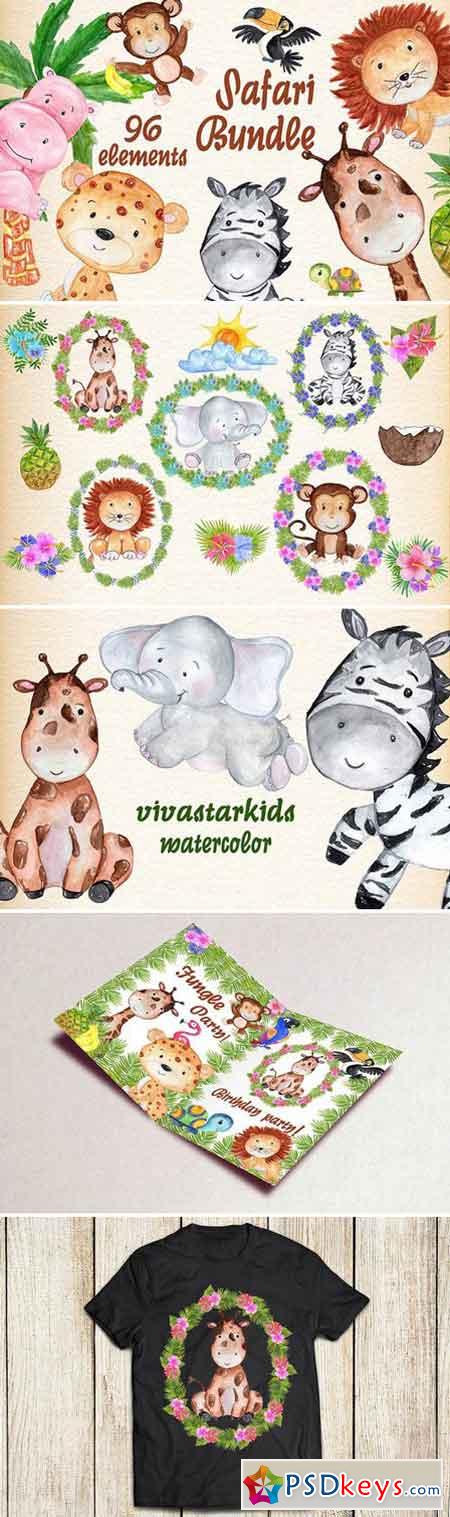 Safari Animals Watercolor bundle 1608688
