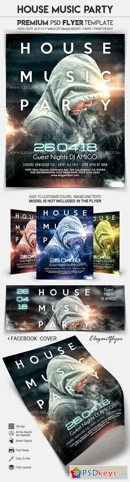 House Music Party  Flyer PSD Template + Facebook Cover
