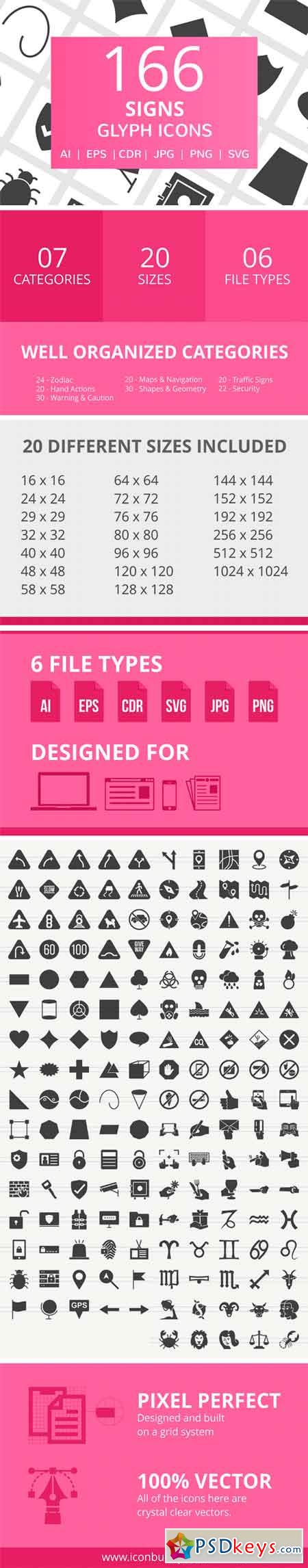166 Signs Glyph Icons 2294009