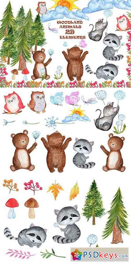 Watercolour forest animals clipart 1600337