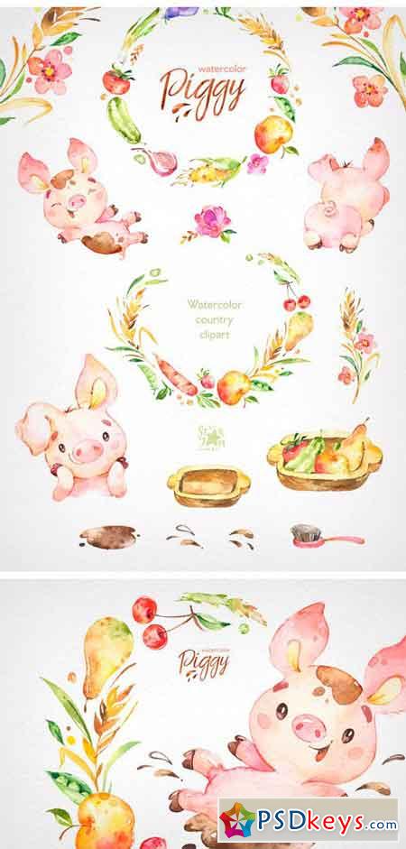 Watercolor Piggy Collection 2337221
