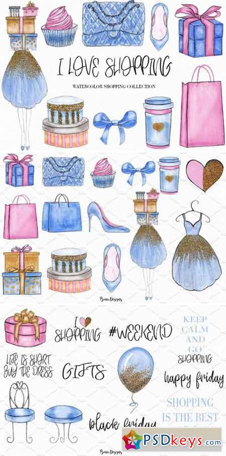 Watercolor Fashion Shopping Clipart 2200555