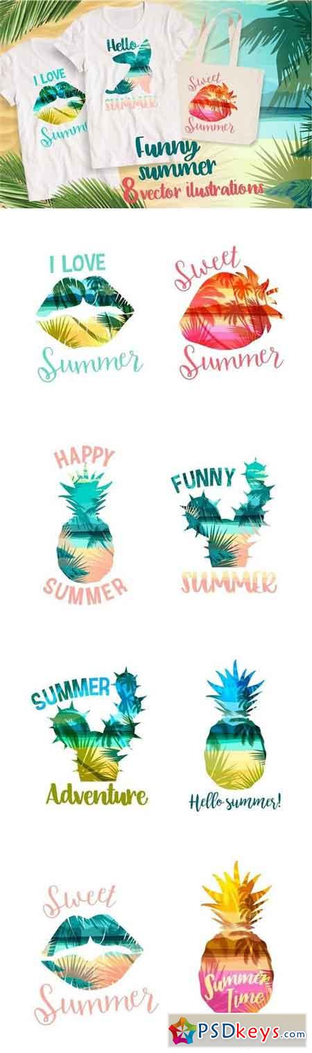 Funny summer! 8 vector illustrations 1546284