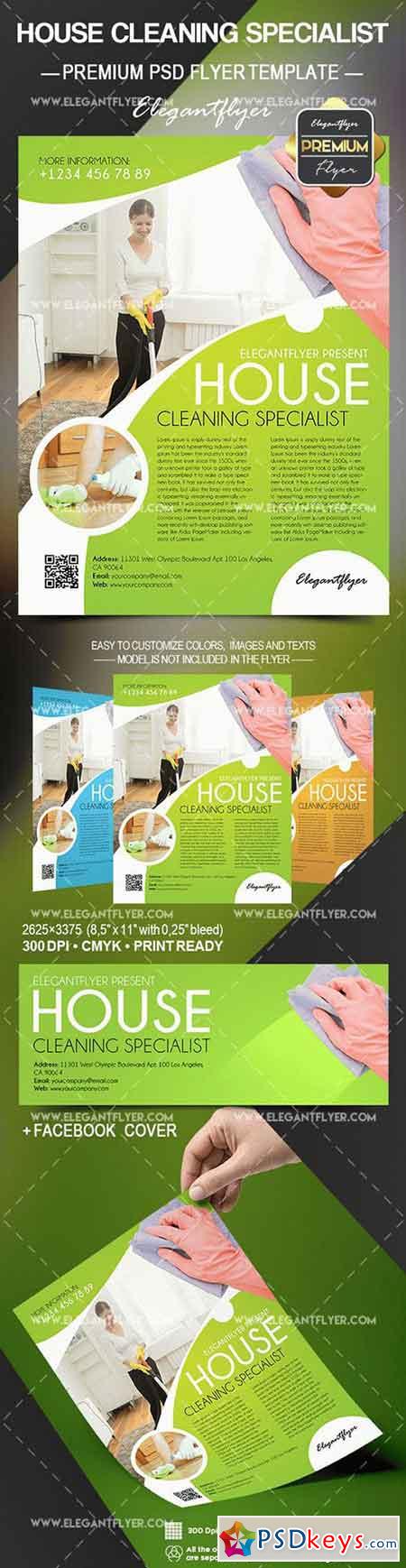 House Cleaning Specialist  Flyer PSD Template + Facebook Cover