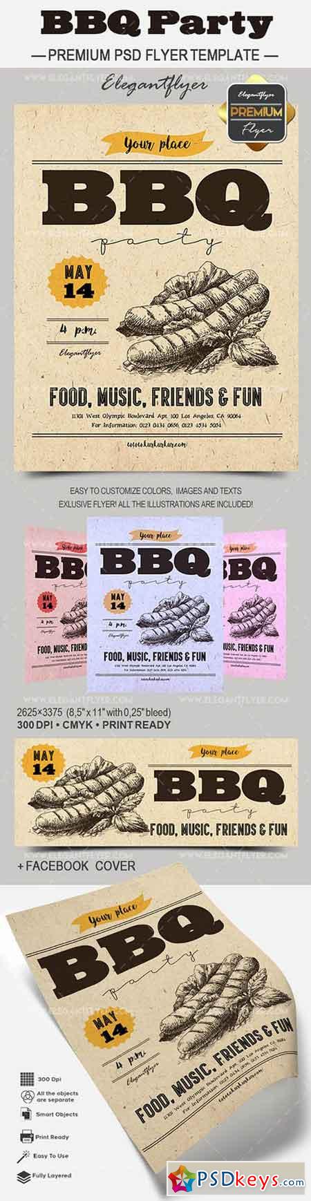 BBQ Party  Premium Flyer PSD Template + Facebook Cover