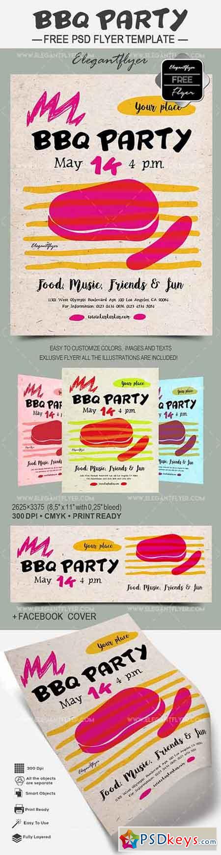 BBQ Party  Free Flyer PSD Template + Facebook Cover 1