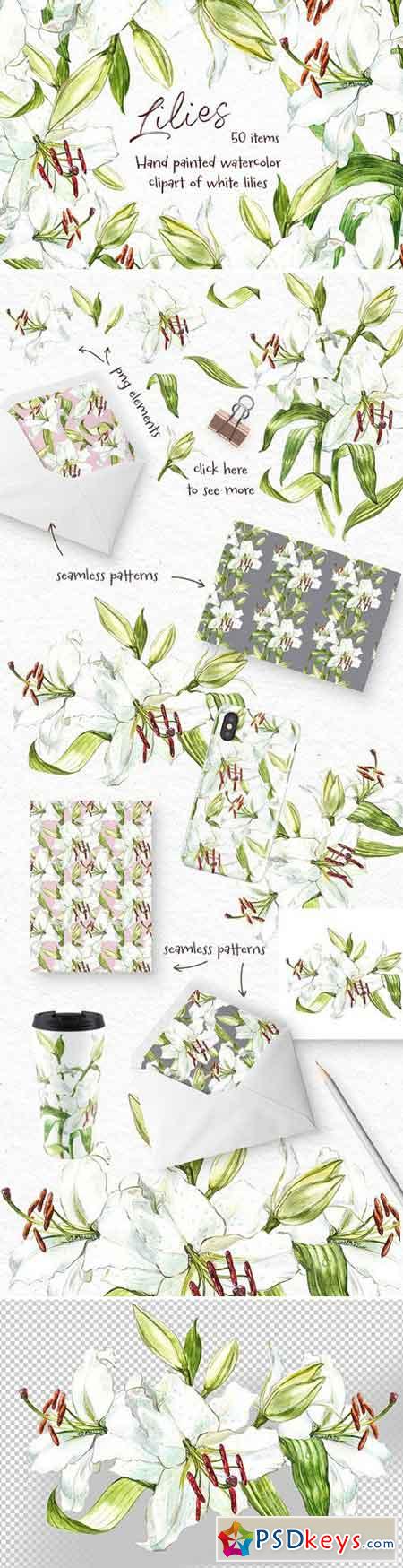 White Lilies watercolor clipart 2356766
