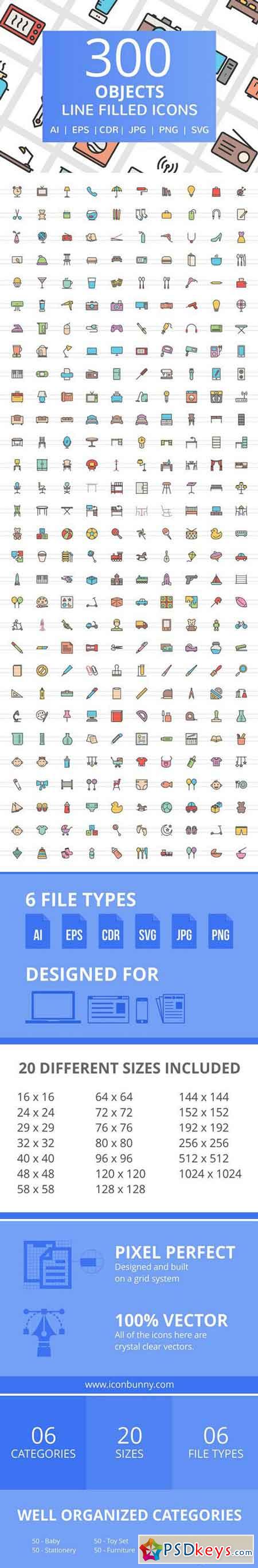 300 Objects Filled Line Icons 2356838
