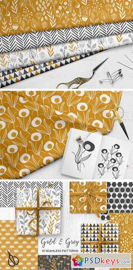 Gold & Grey Modern Floral Patterns 2338328