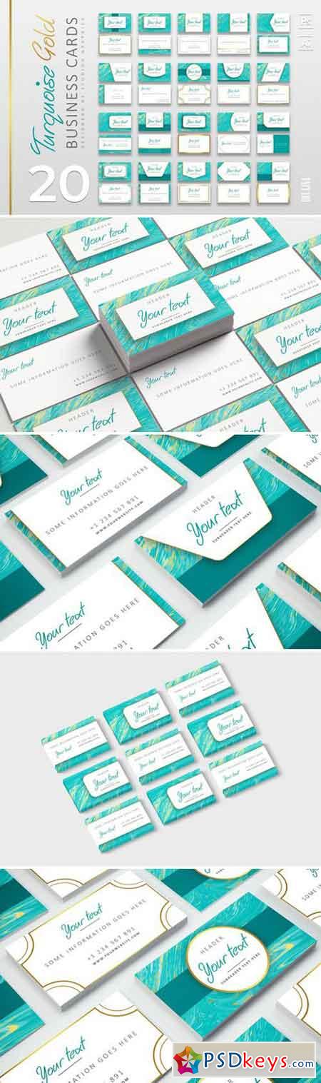 20 Turquoise-Gold Business Cards 2380061