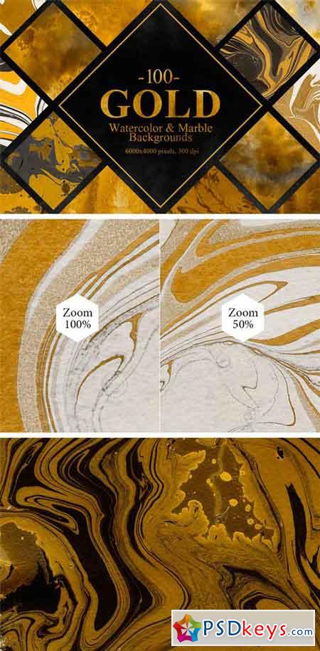 Gold Watercolor & Marble Backgrounds 2335814
