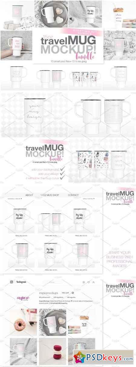 15oz Plastic Travel Mug Mockup Bundle 2384986