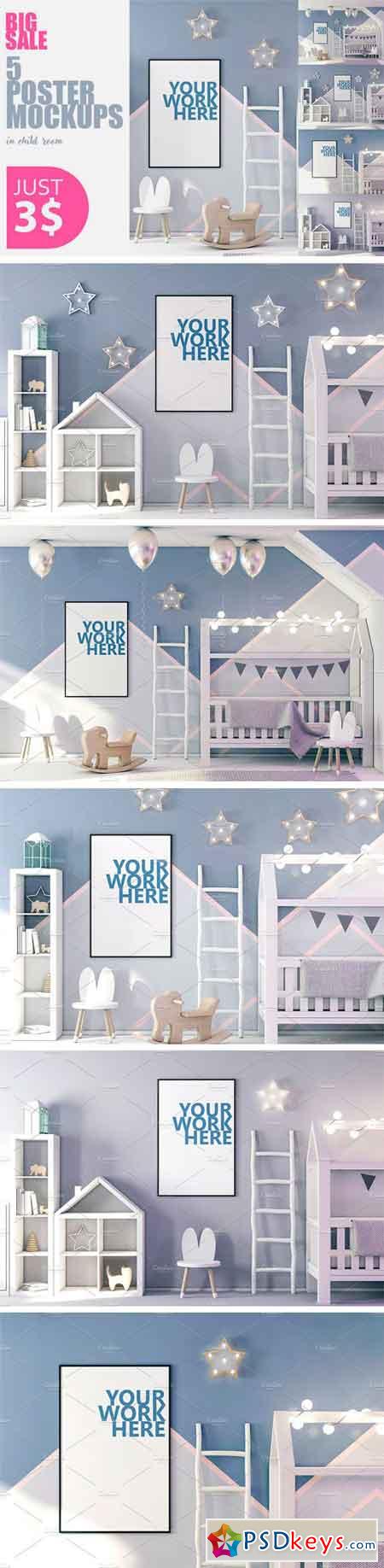 PSD Posters Mockup in Child Interior 2350216