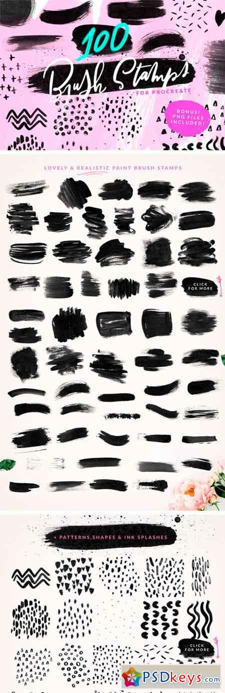 100 Paint Brush Stamps for Procreate 2419229