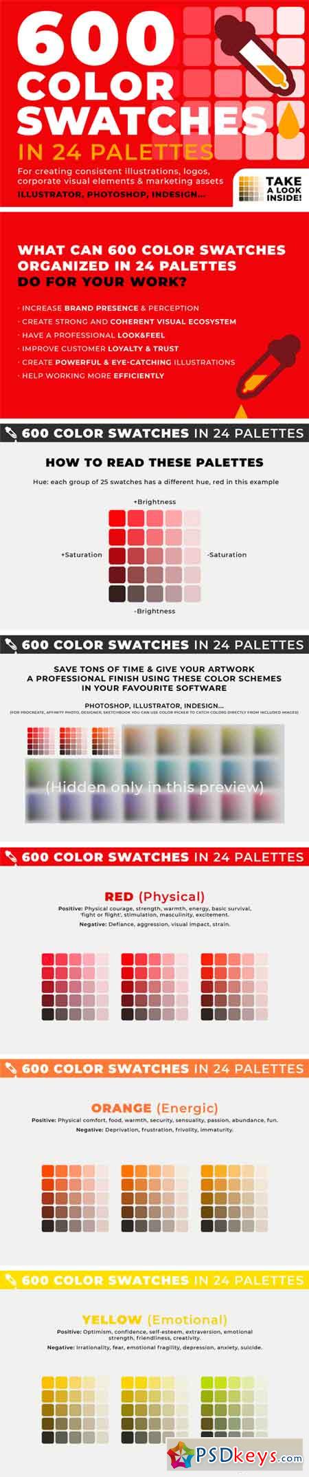 600 Color Swatches in 24 Palettes