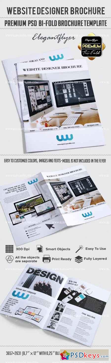 Website Designer  Bi-Fold Brochure PSD Template