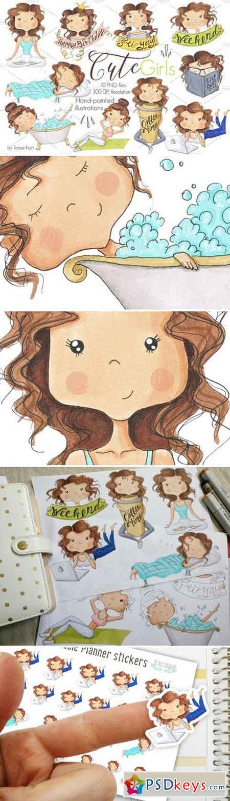 Hand-Painted Clipart Cute girls 1567705