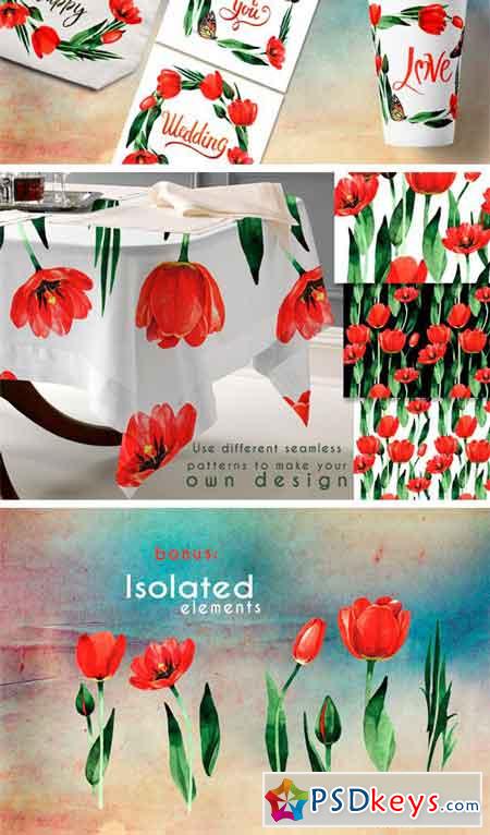 Amazing Tulips PNG Watercolor Set 2423099