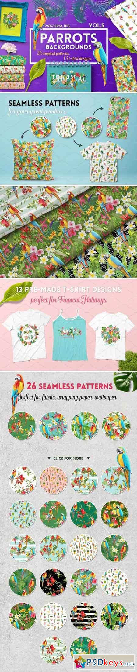 Parrots Tropical Patterns, T-shirts 2400486