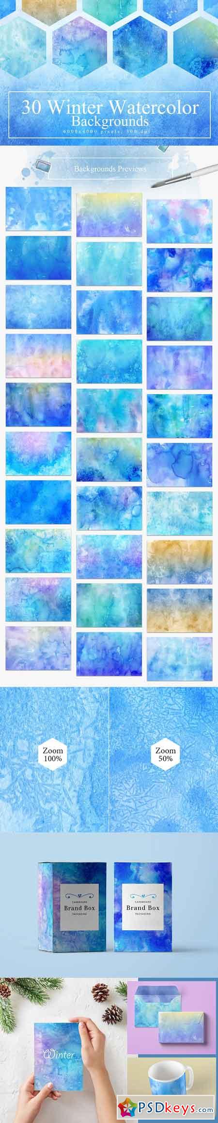 30 Winter Watercolor Backgrounds 2301265