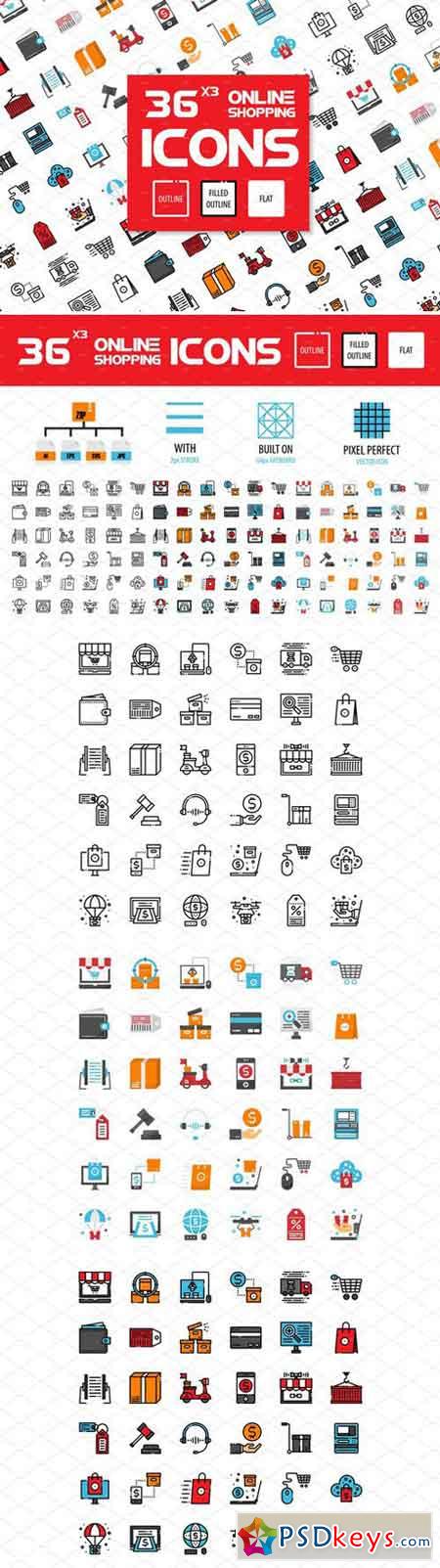 36x3 Online Shopping icons 2359988