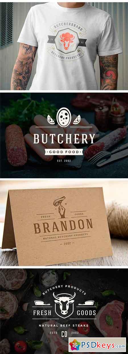 18 Meat Food Logos and Badges 2395276