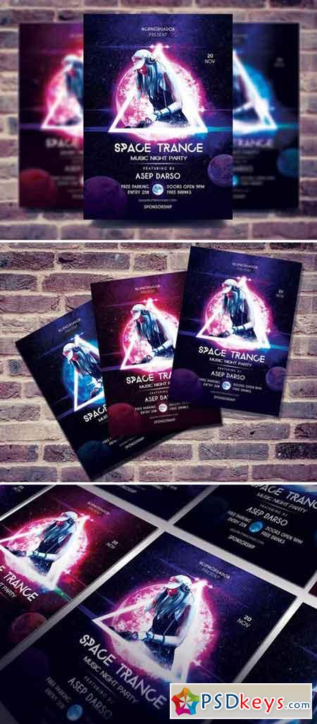 Space Trance Music night party flyer 2457910