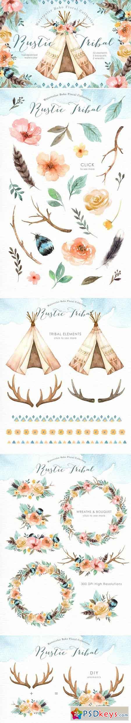 Rustic Tribal Watercolor Clip Art 2428340