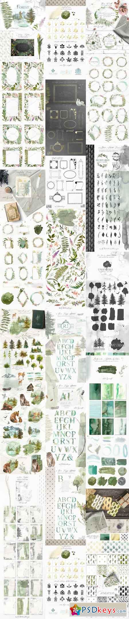 Forest - Green Watercolor Bundle 2135568