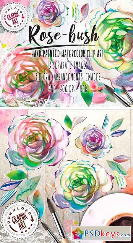 Watercolor Clipart; Rose Wreath 2391544